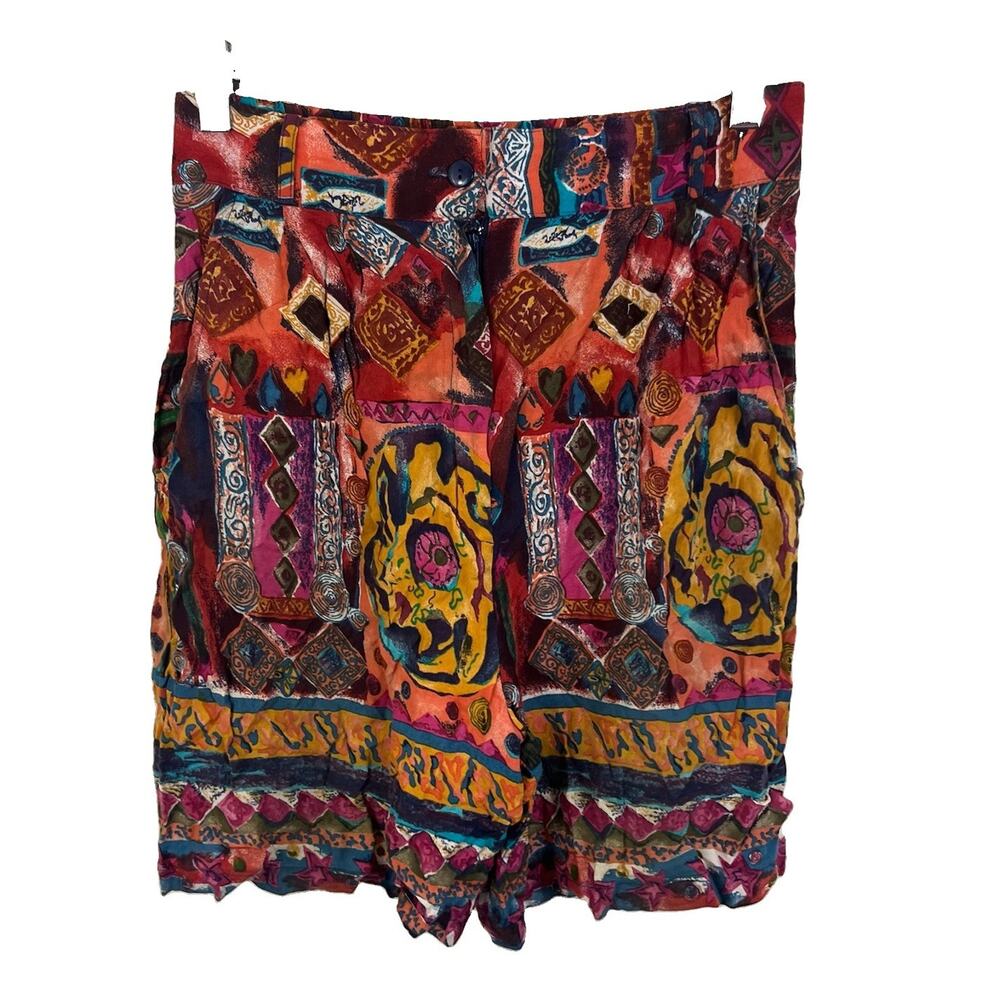 Brittany Nicole Vintage Abstract Print Bermuda Shorts Medium Batik Rayon USA